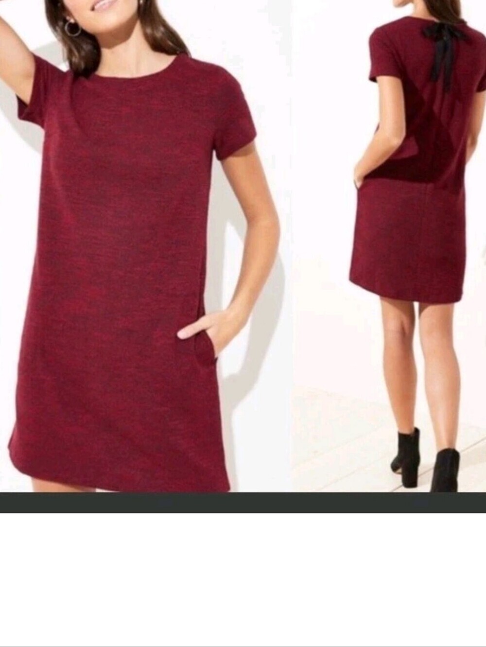 Loft Women's Short Sleeve Shift Dress in Burgundy Size 20